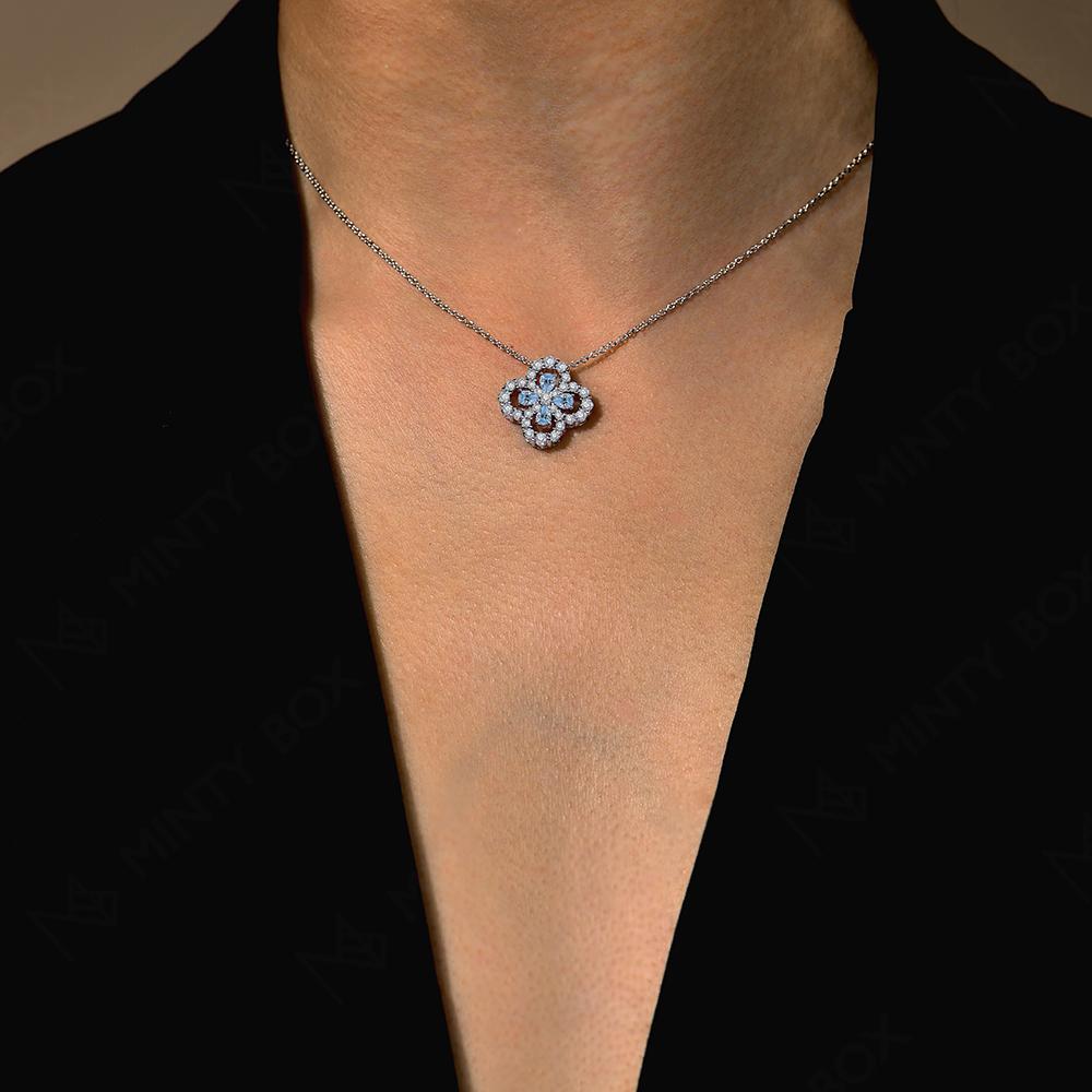 Silver Moissanite Diamond Loop Full Motif Pendant Clover Diamond White Gold Necklaces for Women Girls Jewelry Gift
