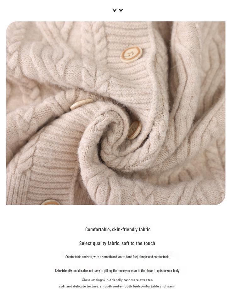 2026 Women's Round Neck Cable Knit Cardigan - Autumn/Winter Trendy Short Sweater Coat