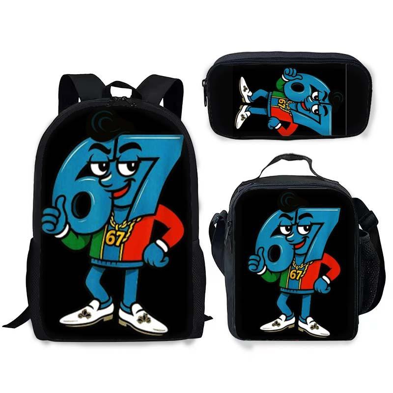 Fashion Trend New Stem 67 Six Seven Printed Schoolbag Meal Bag Pencil Bag Three-Piece Set, Cool Student Schoolbag
