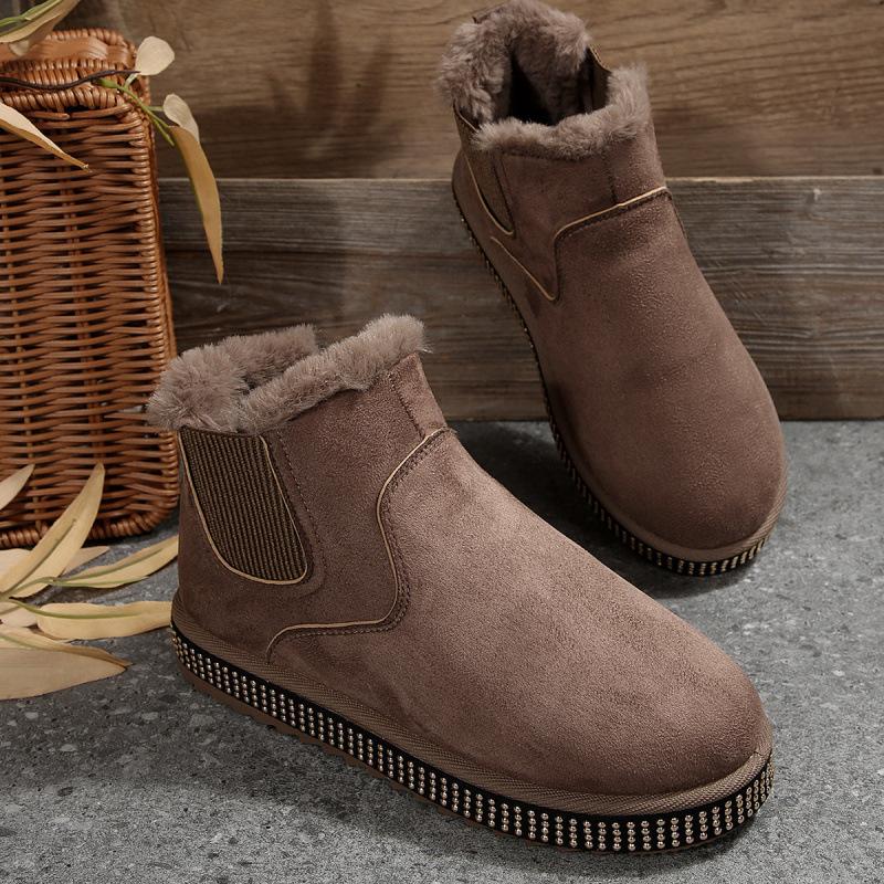 New Autumn and Winter Snow Boots Women's Warm Solid Color Large Size Elastic Band Thick Sole Short Cotton Shoes