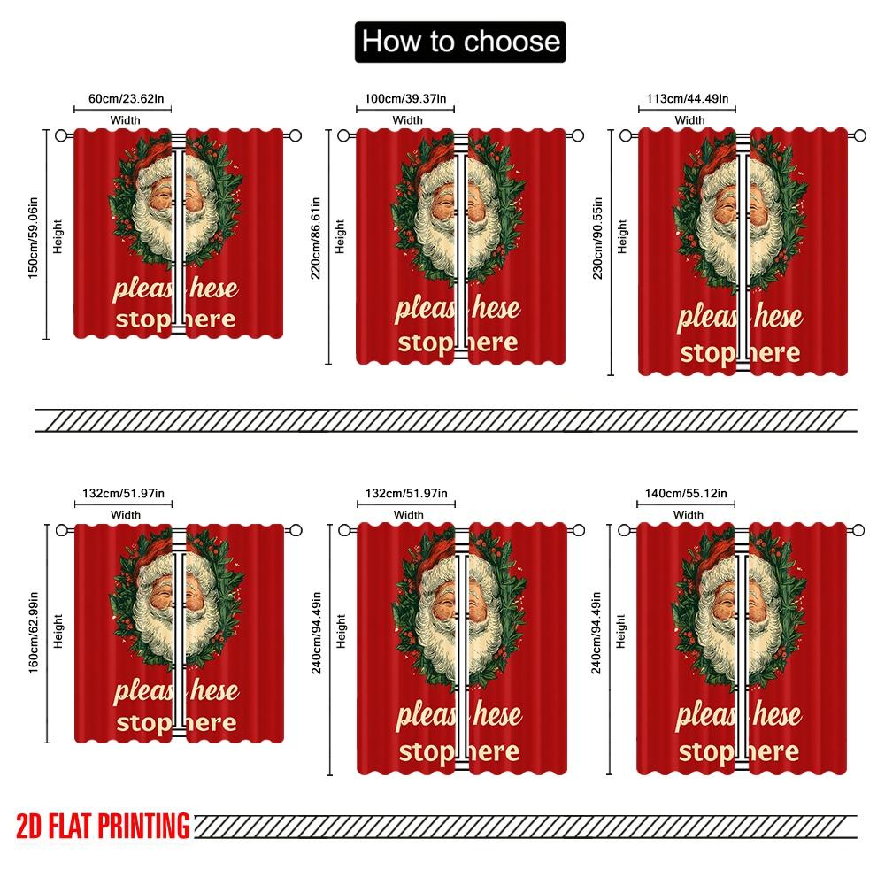 2pcs,2D Plane Printing Curtains Santa Please Stop Here Versatile Fabric (without Rod) Holiday Use for Bedroom, Living Room