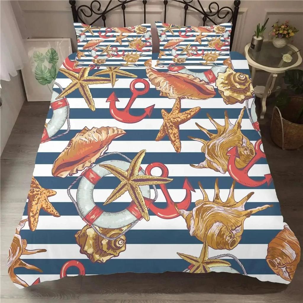 Luxury New 3D Print Ship Anchor Duvet Cover Sets Sea Ocean Quilt Cover Pillowcases Twin Full Queen King Stripe Bedding Set
