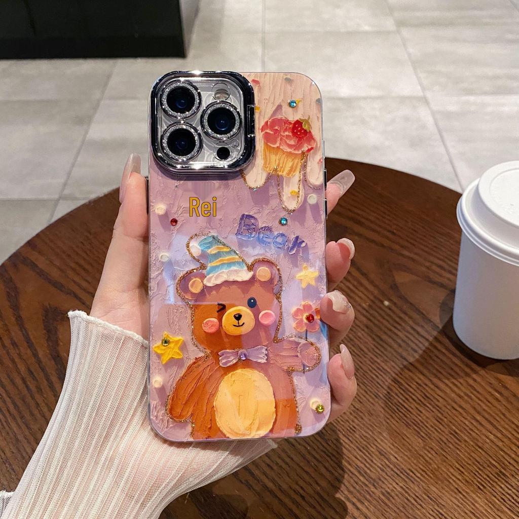 Cartoon Bear & Little Lamb iPhone 17 Pro Max Blue Light Stand Phone Case - New for Women
