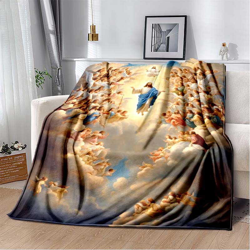 Retro Jesus Virgin Mary Art Flannel Blanket,Ultra Soft Warm Plush Throw for Home Bedroom Bed Sofa Cover Office Travel Gift Kid