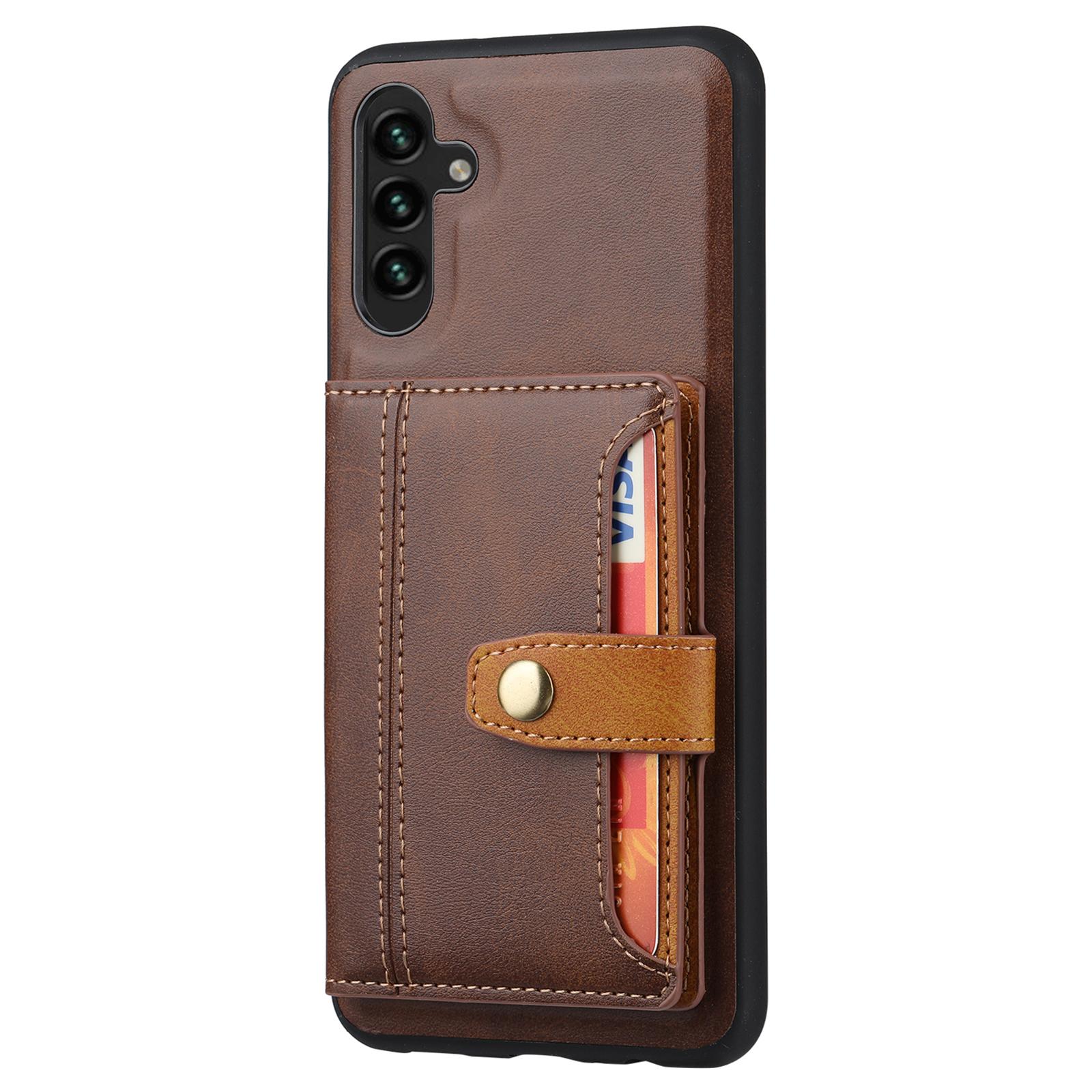 

For Samsung Galaxy A55 5G Phone Case Card Holder PU Leather+TPU Kicsktand Cover Brown