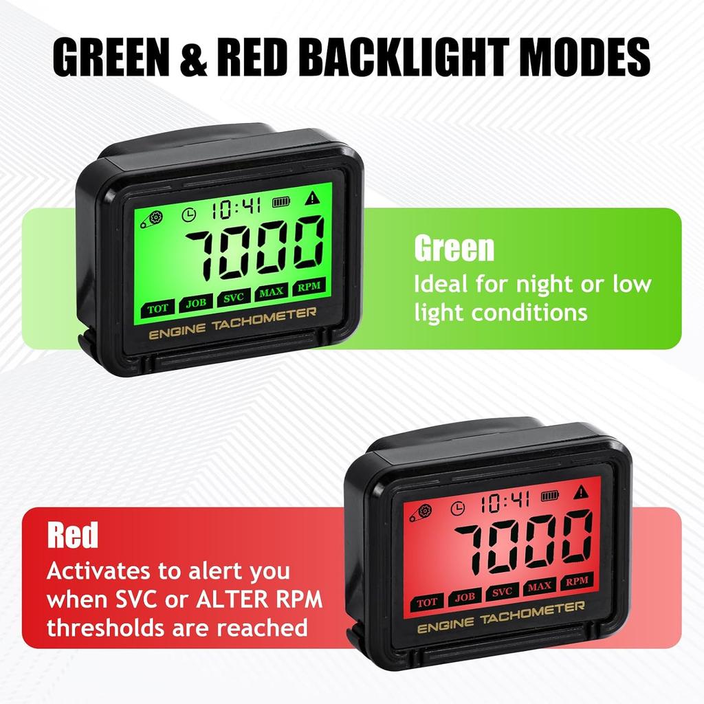 Digital Engine Tachometer & Hour Meter Mini Tach Gauge with Clip & Backlight Display Inductive for Gas Small Engine Lawn Mower RV Chainsaws Outboard