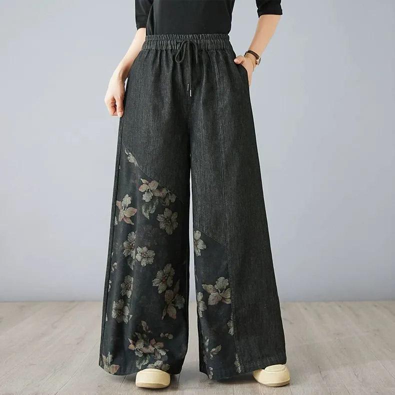 

Брюки женские эластичные с высокой талией, длинные, больших размеров, утолщенные, тянущиеся, универсальные, повседневные, широкие джинсовые брюки XXL чёрный