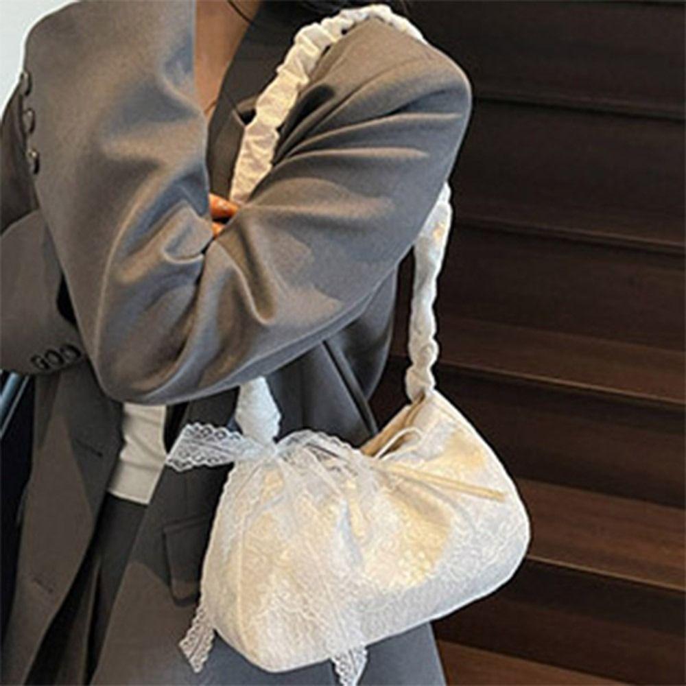 Tote Bag Lace Shoulder Bag With Ribbon Large Capacity Bag Storage Bag Simple Canvas Handbag  Work