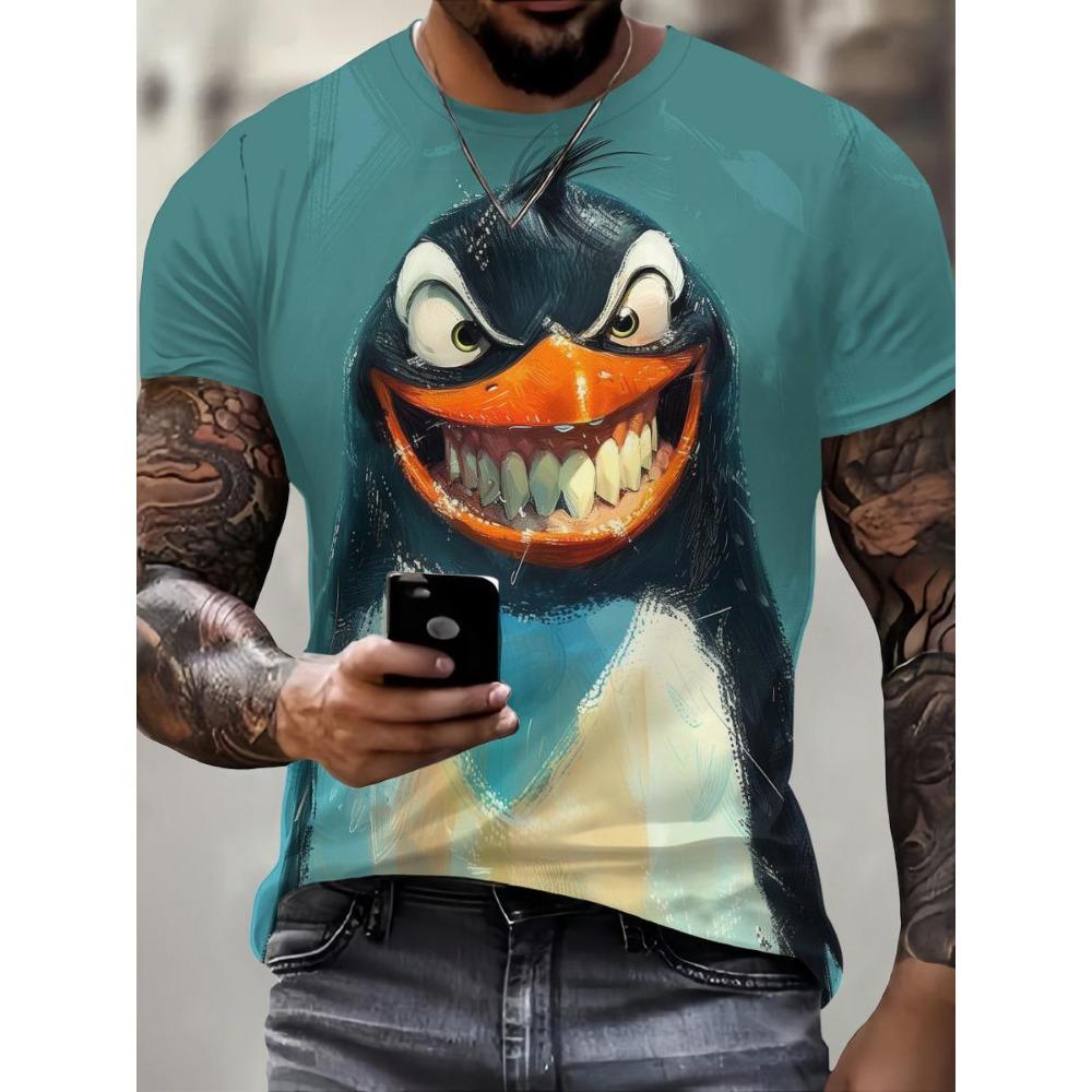 Men's Summer Casual Short Sleeved T-shirt with Realistic Cat Pattern Print