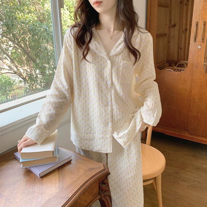 

Женская пижама осень-весна с длинным рукавом, мягкий комплект для сна, полосатая пижама с рисунком, женский домашний комплект для сна, кардиган XXL