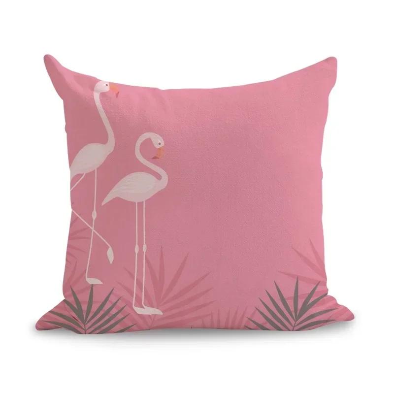 Pink Flamingo Linencushion Cover Cute Art Pillow Euro Cover Decorative Massager Decorative Pillows Home Decor Gift 45*45Cm