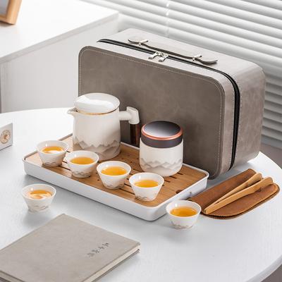 Guochao Ceramic Travel Tea Set Outdoor Portable Kuaike Cup Teacup Tea Tray Complete Set Business Gifts