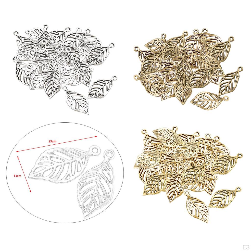 50 Pack Leaf Charms, Hollow Pendants, Alloy, Connectors, DIY Crafts, Decoration, Exquisite