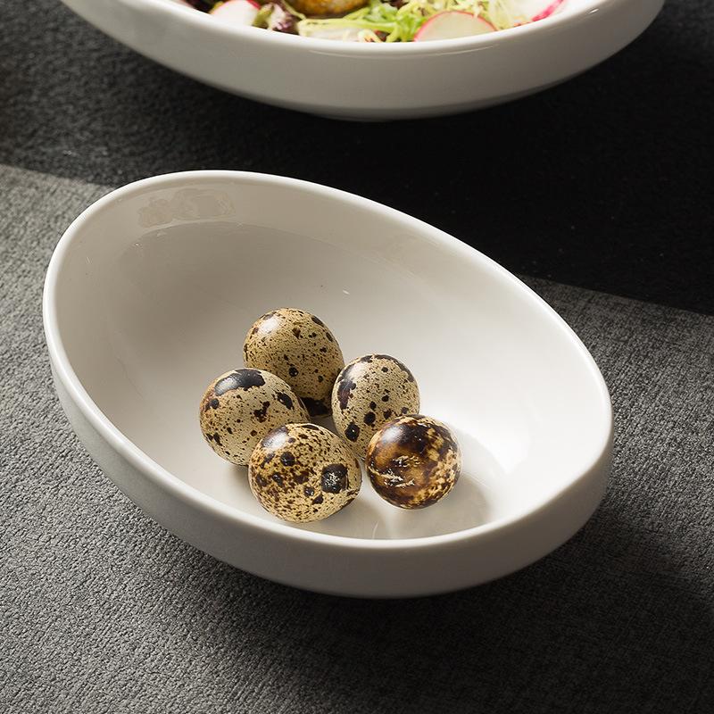 Plate Oval Vegetable Plate Yuanbao Deep Plate High Value Boat Soup Plate Restaurant Specialty Plate Hotel Ceramic Tableware