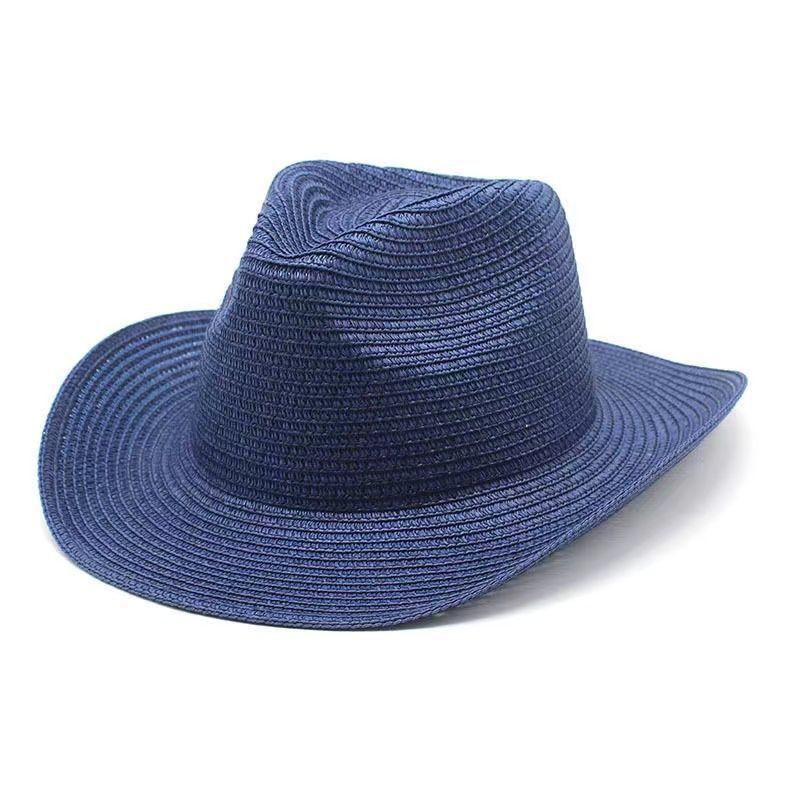 New American straw hat, western denim warped edge, spring and summer thin top hat performance jazz hat, beach hat