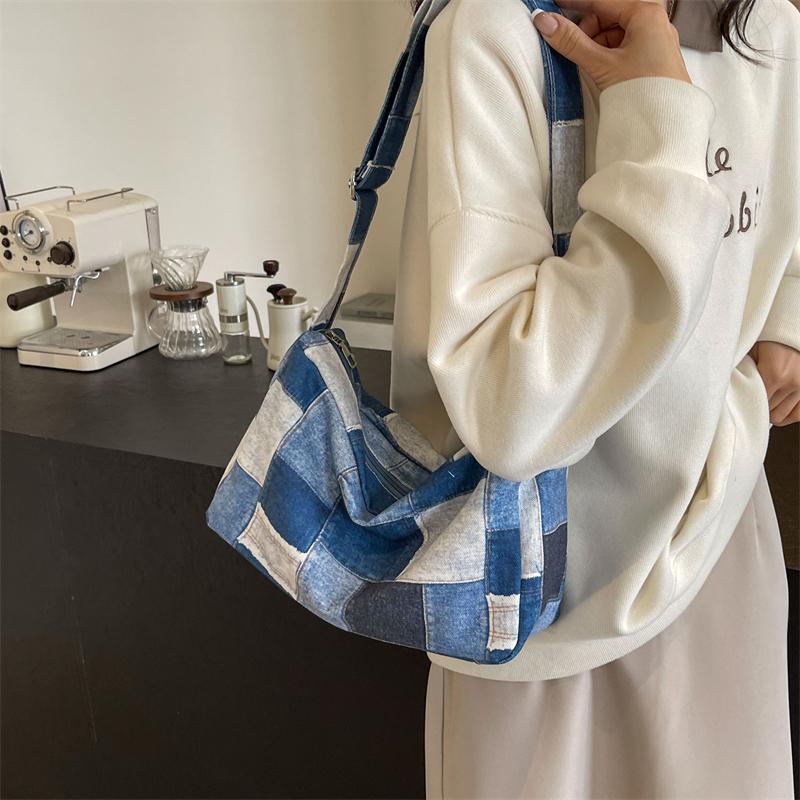 Джинсовая холщовая сумка Женская сумка через плечо Пригородная большая сумка синий — фото 3