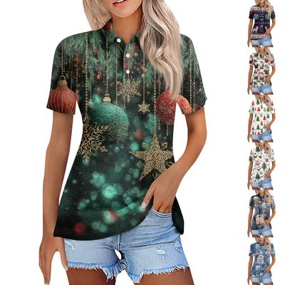 Women's Fashion Casual Lapel Short Sleeve Print Shirt Women's Button Up Tops
