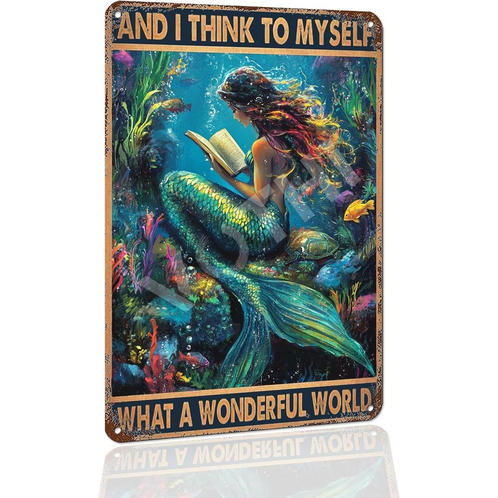 Vintage Metal Tin Sign Funny Mermaids Sea Decor Wall Art Sign