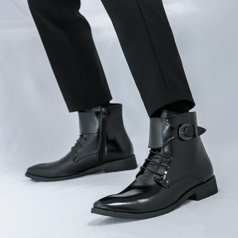 Fashion Brand Men's Fashion Trends Buckle Chelsea Ankle Boots Handmade Leather High Top Shoes Business Casual High Quality Elegant Boots