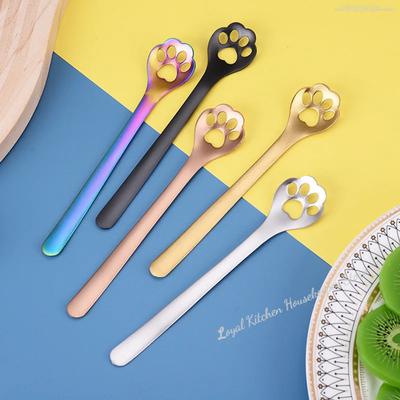 Creative Cute Cat Dog Claw 304 Stainless Steel Spoon Hollow for Ice Cream Coffee Tea Dessert Spoon Kitchen Tableware Accessories