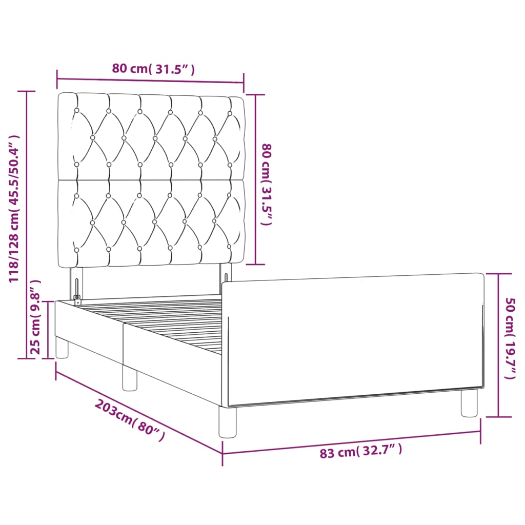 Bed Frame without Mattress Blue 80x200 cm Fabric