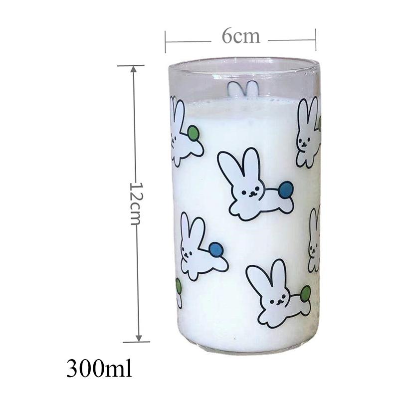 

300Ml Rabbit Pattern Glass Breakfast Milk Oats Cup Office Home Couple Water Cups Kitchen Milk Coffee Beer Home Office Drinkware 301-400ml