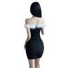 2023 European & American One-Shoulder Fur Trim Christmas Dress