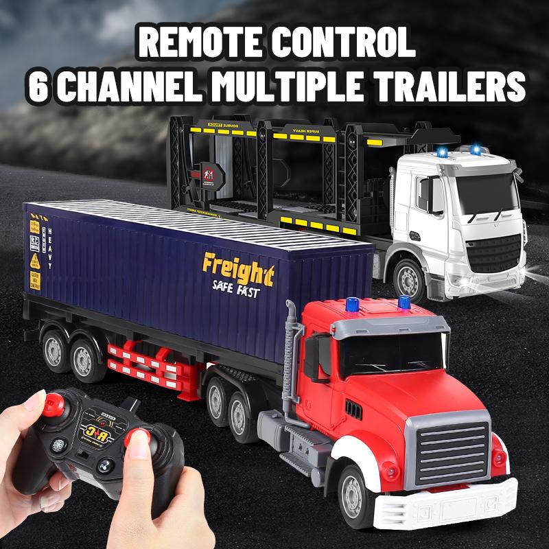 Non-Toxic Remote Control Car Container Trailer Double-Layer Transport Truck Rc Engineering Vehicle Children'S Car Model Toys For Kids Gift