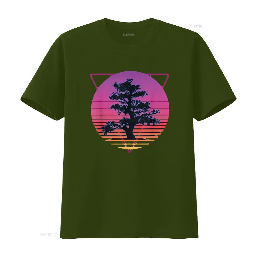 Mens Bonsai Tree Art Japanese Retro Vaporwave Vintage 80s 90s T Shirt White XL vintage Washed Top For Everyday Wear Stretched