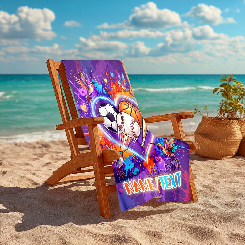 1PC Custom Name Love Sports Nature Beach Towel Highly Absorbent And Sand-Resistant Towel for Swimming, Pool, Yoga, And Travel Lightweight