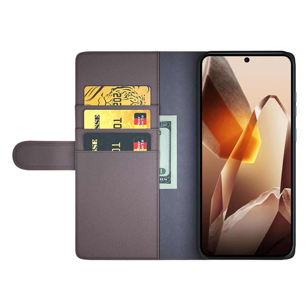 

For OnePlus 13 Case Genuine Split Leather Phone Cover with Wallet Stand Brown