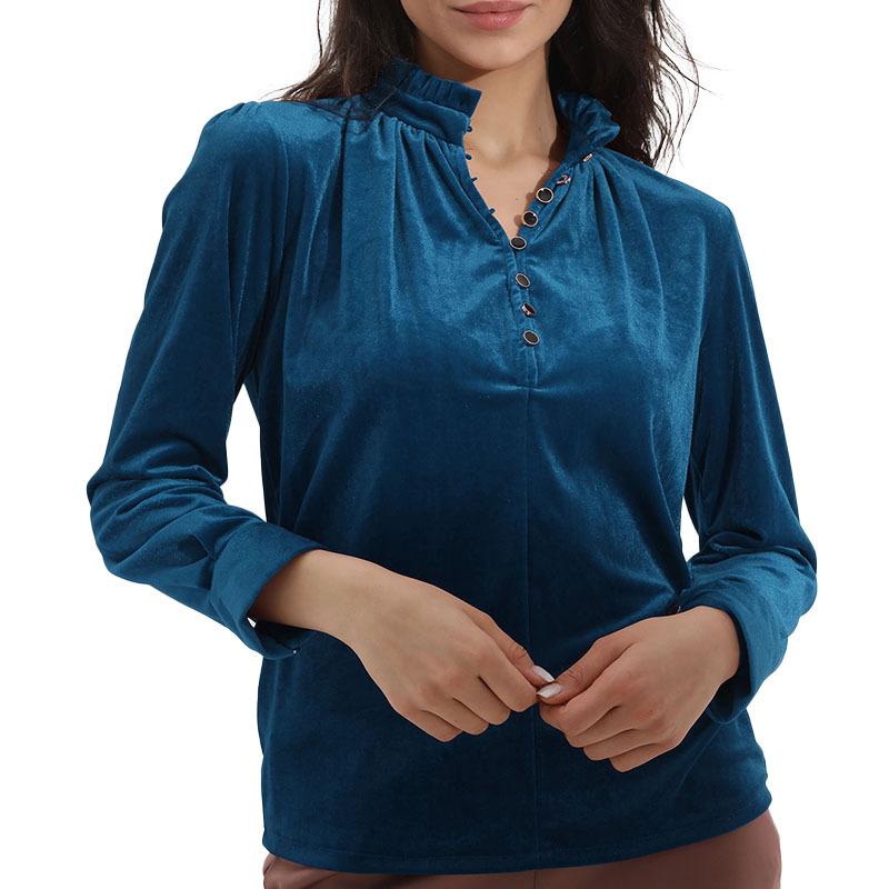 GMXIA Women's Fashion Casual Summer Solid Color Print Long Sleeve V-Neck Blouses & Shirts