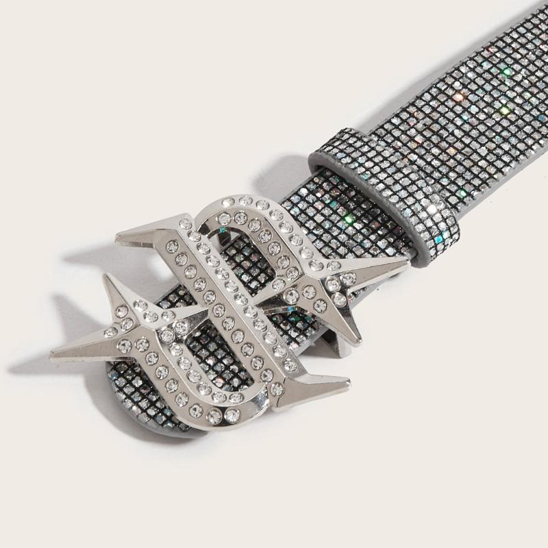 Elegant Rhinestones Studded Women Waist Belt Wide Band For Evening Parties And Casual Outings With Unique Buckles Design