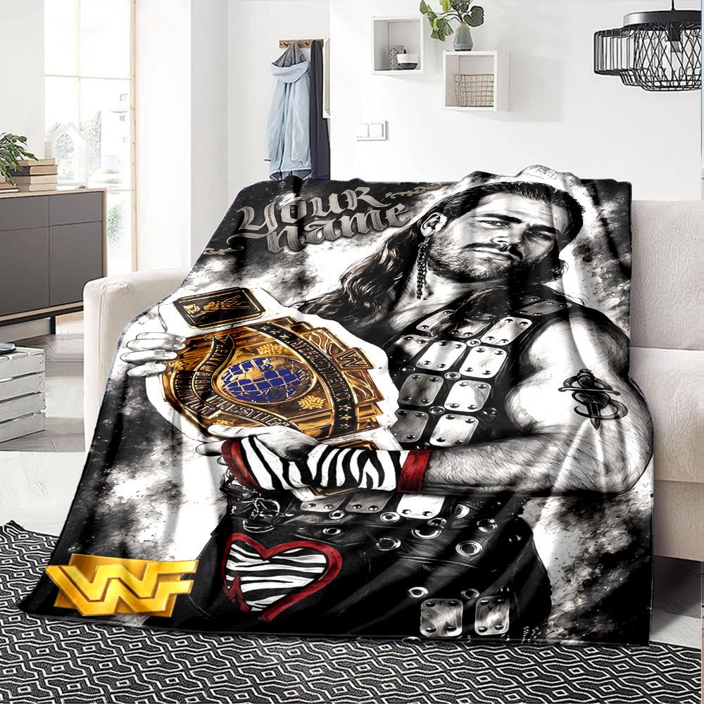 Wrestlemania Customize Text Blanket Lightweight Customizable Blanket Warmthful Decor Perfect for Livingroom Seaside Bed Chair Ideal for All Seasons
