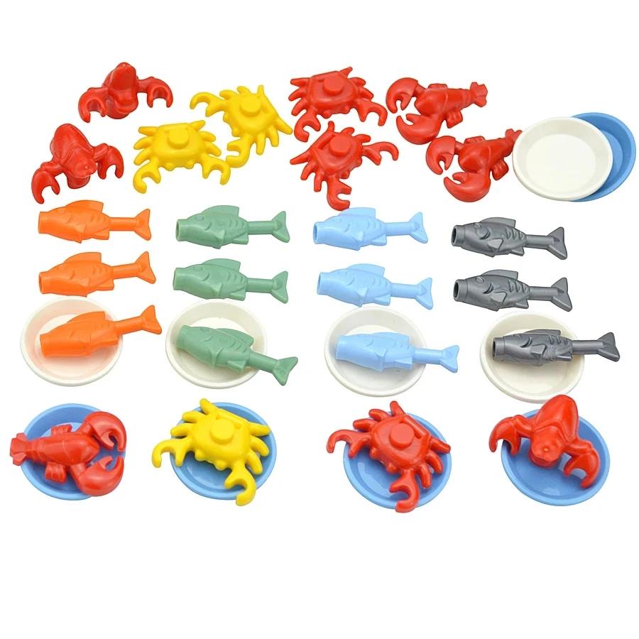 DlY Mini Figurine Blocuri de Construcție Alimente Pâine Pește Fructe Pui Crabi Hot Dog Tort Pizze Morcov Cutie Jucării Creative Piese Oraș Cărămidă