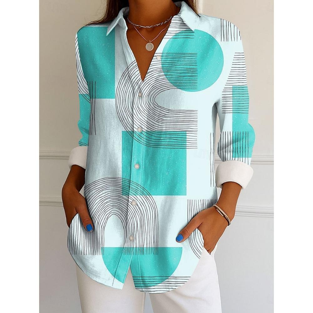 Women's Shirt Graphic Geometric Vintage Tropical Daily Long Sleeve Shirt Collar Regular Tops Work Daily Buttons Printed Fall