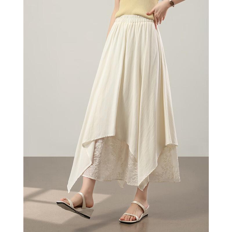 TERRE BLEUE Lace Patchwork A-Line Midi Skirt