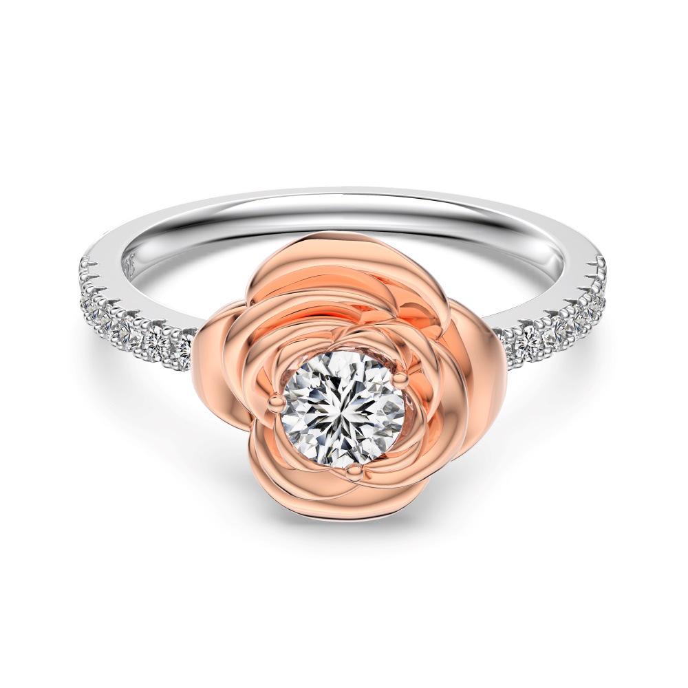 Elegant Women s S925 Sterling Silver Zircon Ring with Rose Gold-Plated Floral Design Size 7