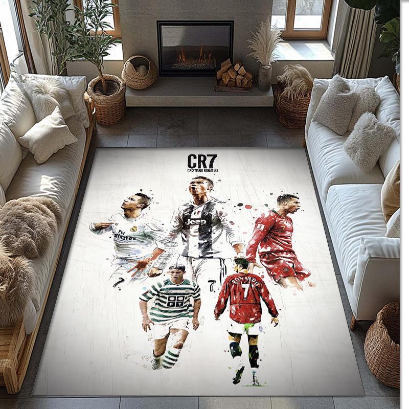 Tappeto in Flanella Stampato Cristiano Ronaldo Antiscivolo Morbido Poliestere Tappeto per Pavimento Tappetino Decorativo per Interni per Camera da Letto Soggiorno Divano