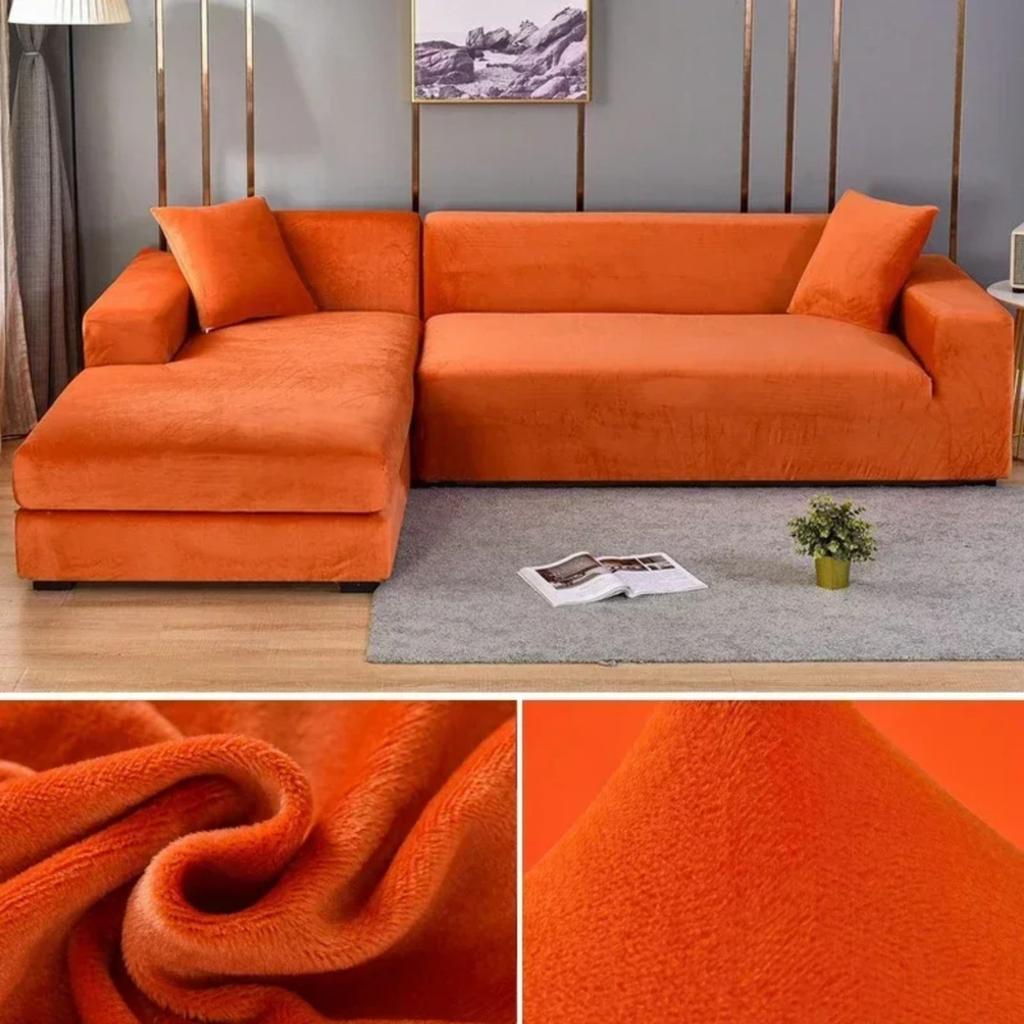 Solid Color Velvet Sofa Cover Elastic Thick L Shaped Corner Sofa Cover For Living Room Stretch Cover For 1/2/3/4 Seat Sofa Couch Armchair