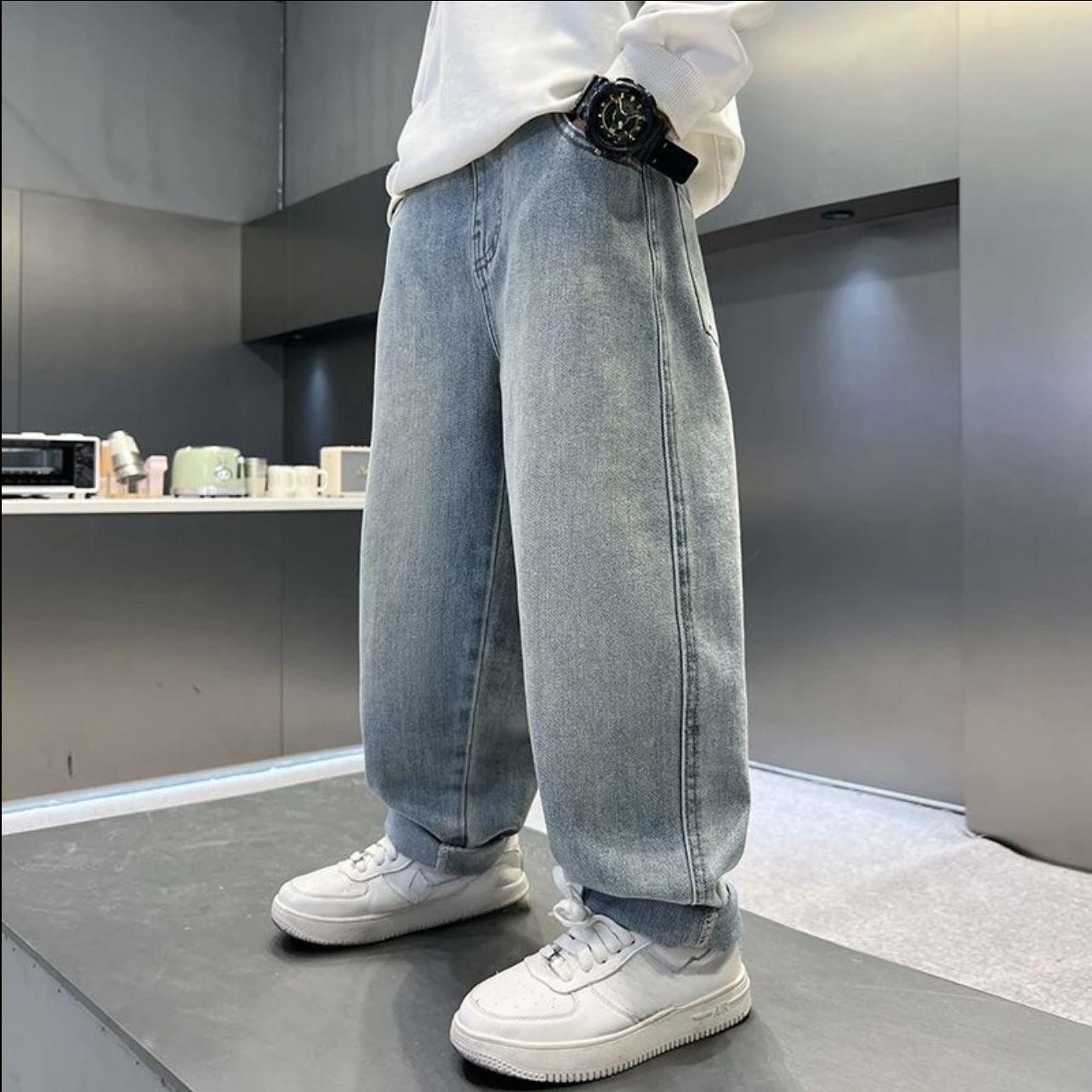 

Детская одежда Брюки для мальчиков Весенние джинсы Корейский свободный и модный Нишевый дизайнерский стиль 170