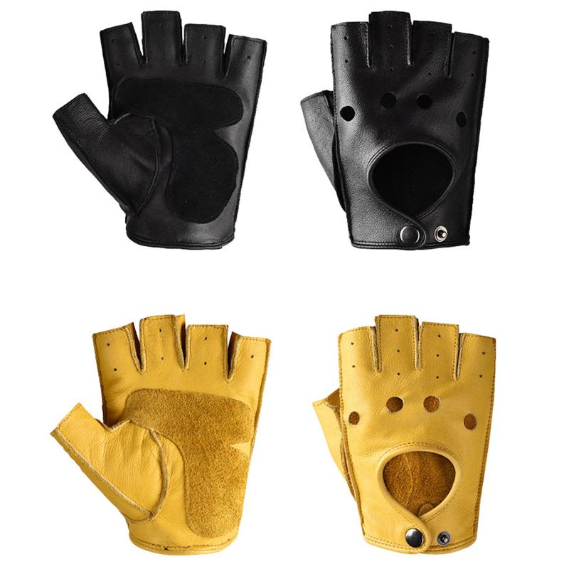 PU Leather Gloves Men Half Finger Fitness Sports Driving Anti-skid Strong Wear-resistant Driving Retro Motorcycle Fashion Glove