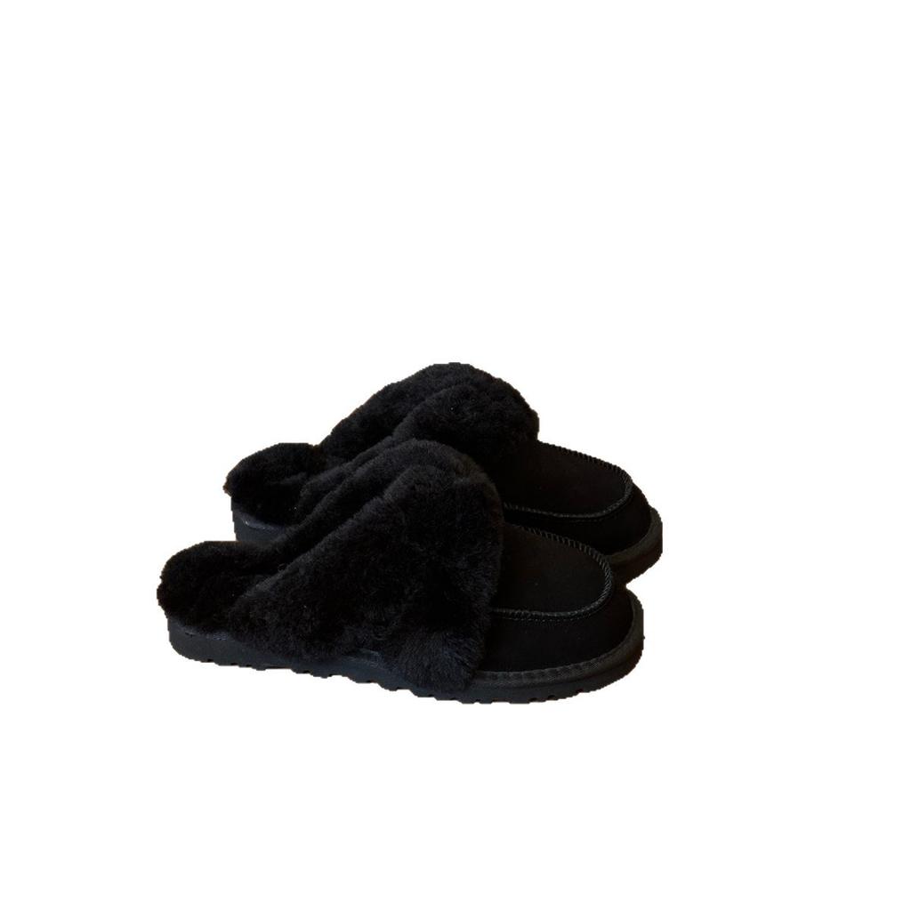 Blue Cabinet, Fluffy Slippers for Women's Outer Wear 2025 New Comfortable and Simple Casual Lazy Piled Cotton Slippers for Women