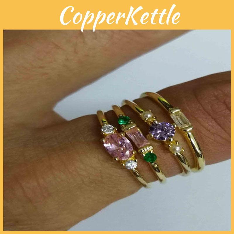 Beautifully Crafted 4 In 1 Set Of Womens Gold Plated Zircon Gemstone Rings