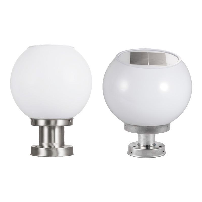 Waterproof Solar Cell Pillar Lamp Stainless Steel LED Round Ball For Garden Villa Pillar