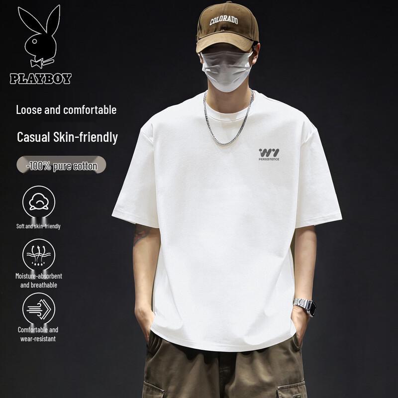 PLAYBOY Men s Loose Fit Pure Cotton Short Sleeve T-Shirt (2026 Collection) 2XL