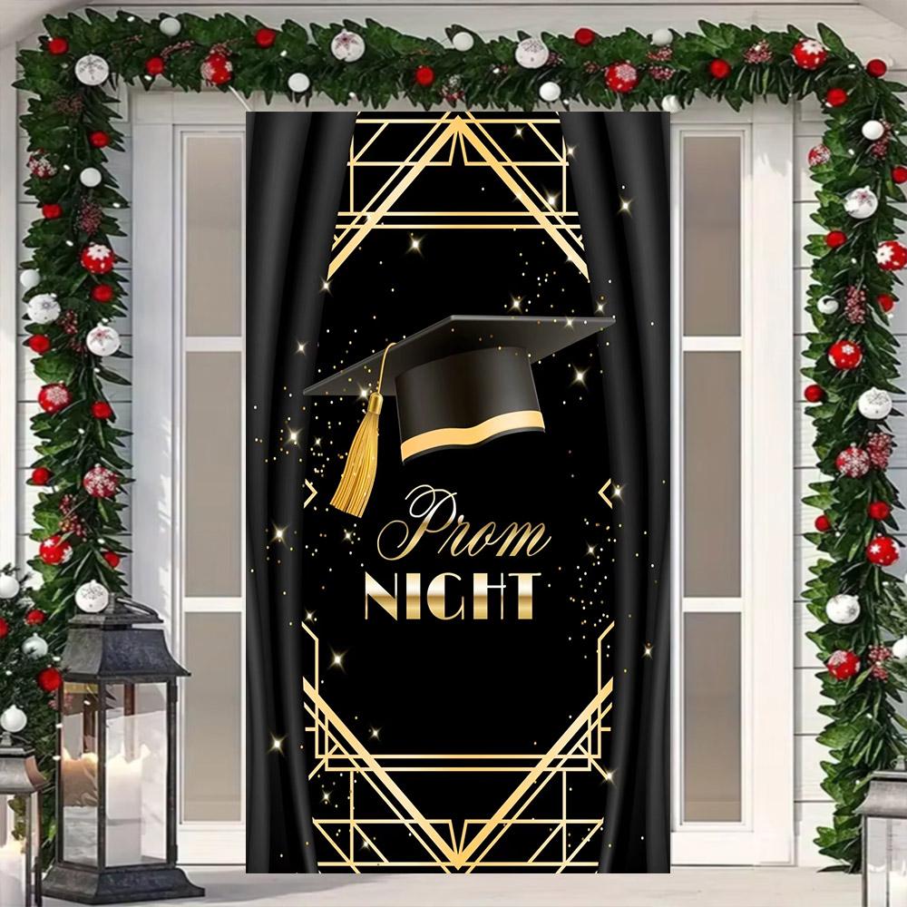 Abschlussfoto-Hintergrund, Glückwünsche, Abschlussfeier, Abschlusskappe mit gold-schwarzem Pailletten, Plakat mit personalisiertem Text, Banner