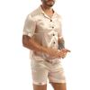 Mens Silky Satin Pajamas Set Short Sleeves Button Down Shirt Top with Shorts Sleepwear Loungewear