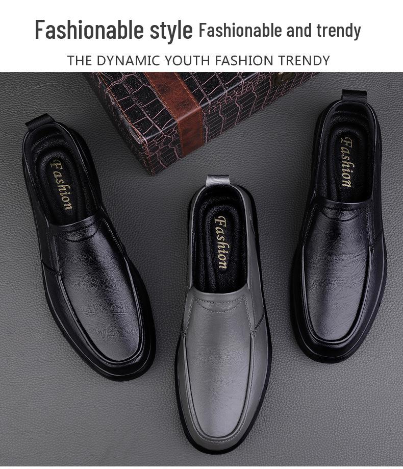 Men's Casual Leather Slip-On Shoes - Round Toe, Breathable & Versatile for Formal or Business Wear