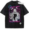 DARLING in the FRANXX Zero Two 002 Koszulka z grafiką Anime Vintage Spłowiała Czarna Bawełna Streetwearowa Koszulka